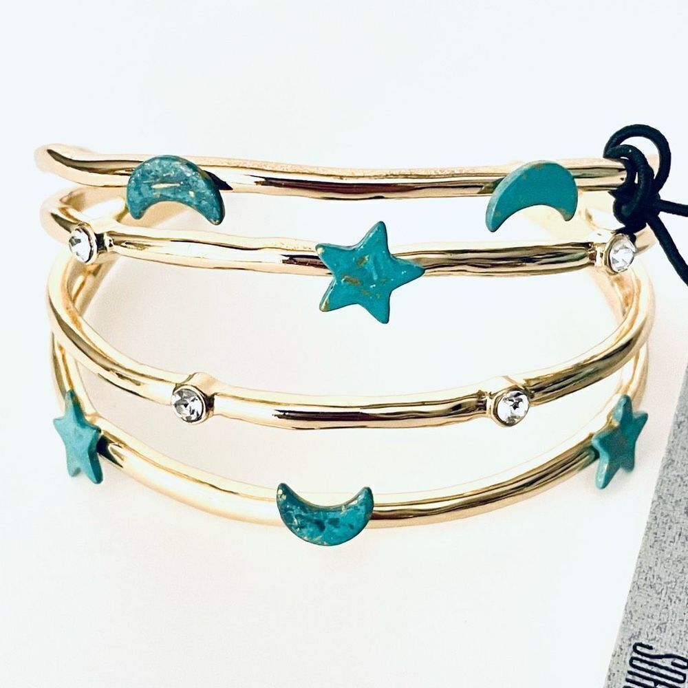 NWT Robert Lee Morris multi-row celestial Gold green patina Cuff Bangle Bracelet - Picture 9 of 12